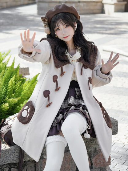 College Style Sweet Horn Buckle Overcoat Jk Uniform Lolita Wool Coat Y2k Skirts