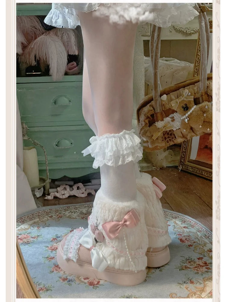 37-40 Sweet Winter Warm Bow Rabbit Fur Thick Snow Boots