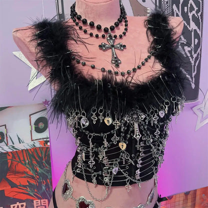 Y2K Punk Gothic Skull Chain Pin Vest Top