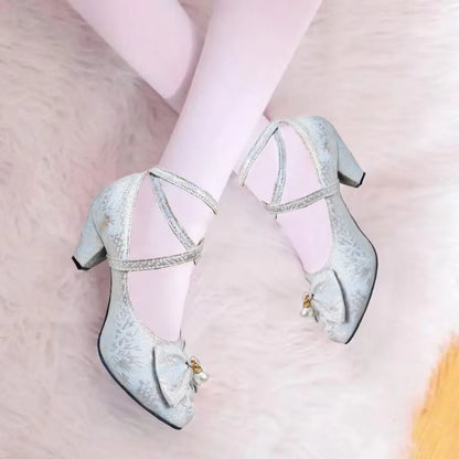 34-50 Cheongsam Elegant Retro Cross-Strap Bow Lolita Shoes