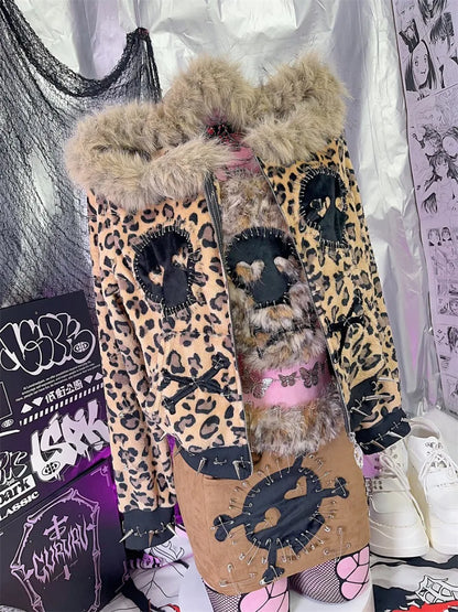 Millennial Punk Skull Leopard Print Vest Short Skirt Set