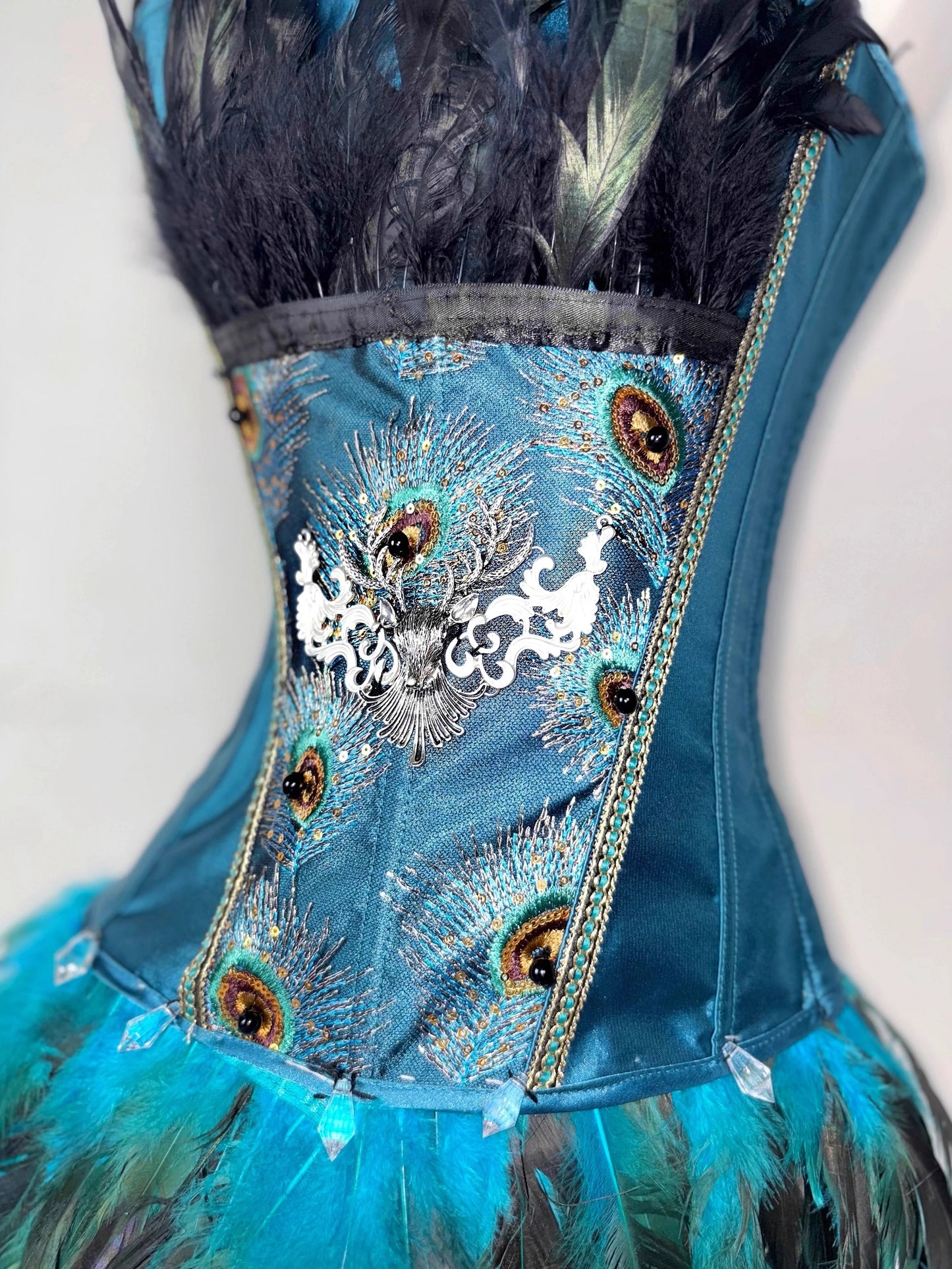 Blue-green Peacock Gothic Dark Lace-up Drawstring Dress