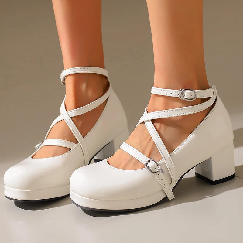 31-50 Elegant Strap Cross Dress Pumps Cosplay Lolita Shoes