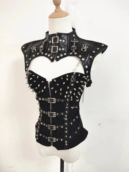 Black Rivets Punk Leather Shawl Skull themed Outfits