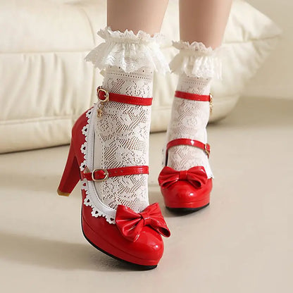 34-50 Pumps Round Toe Double Buckle Strap Bowknot Miexed Color Shoes