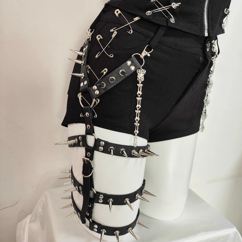 Gothic Punk Dark Y2K Rivet Vest Shorts Set