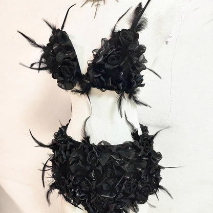 Gothic Dark Three-Dimensional Feather Flower Sling Set
