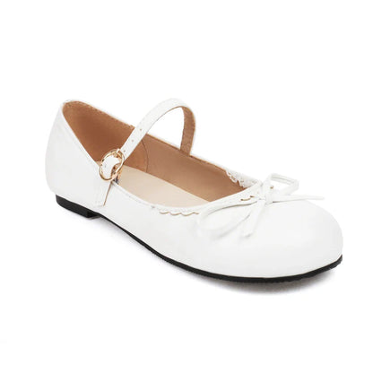 Pink White Mary Janes Bow Ballet Flats Shoes - 33-45