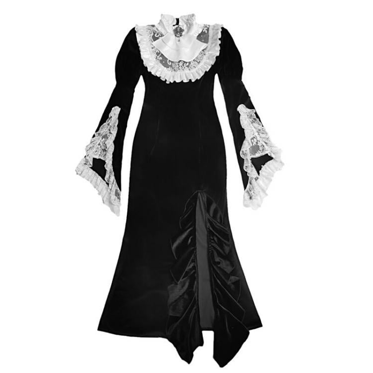 Gothic Medieval Vampire Lace Velvet Long Mermaid Dress