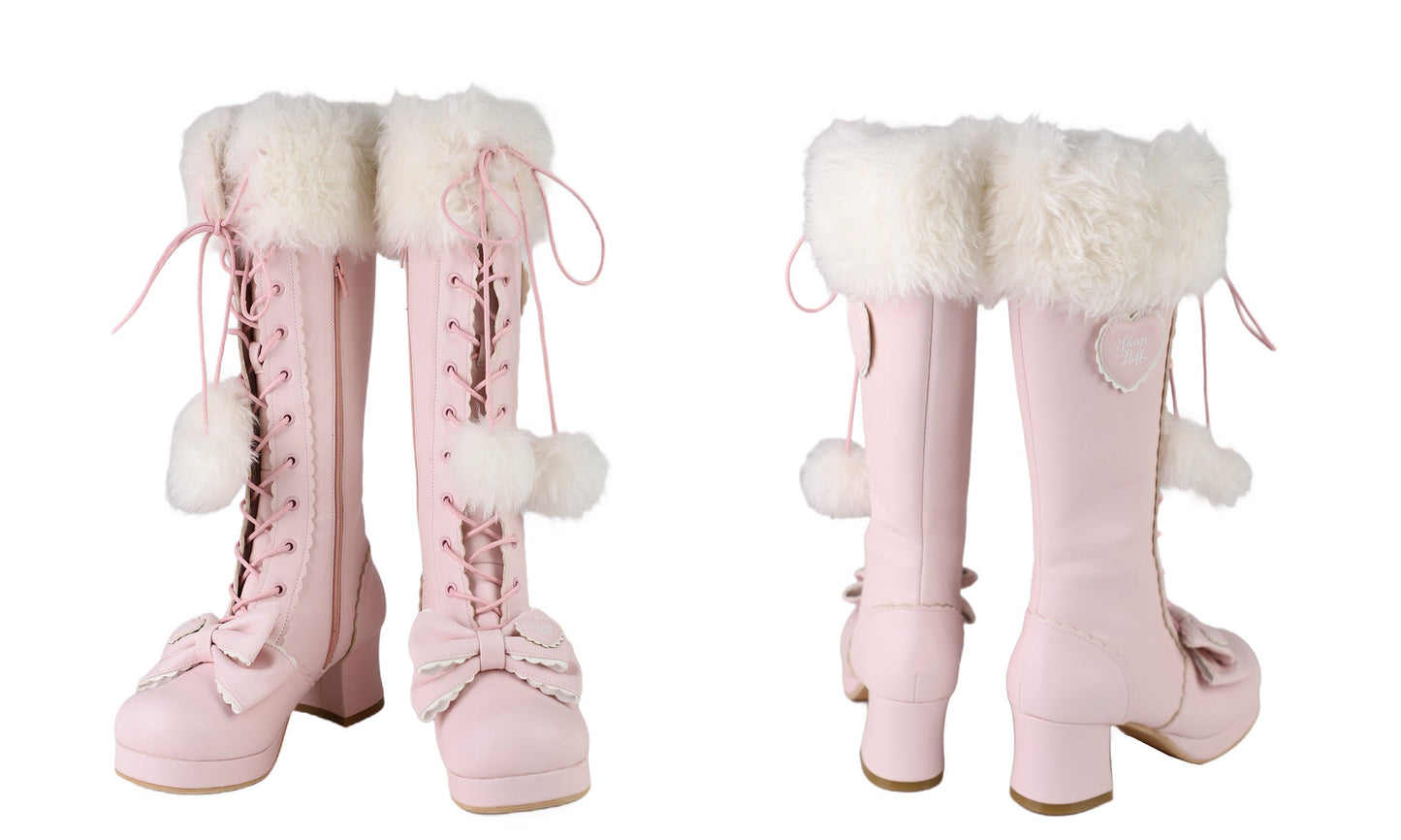 Top Boots Hybrid Elegant Brown Winter Lolita Bow