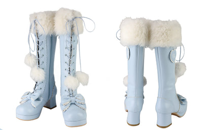 Top Boots Hybrid Elegant Brown Winter Lolita Bow