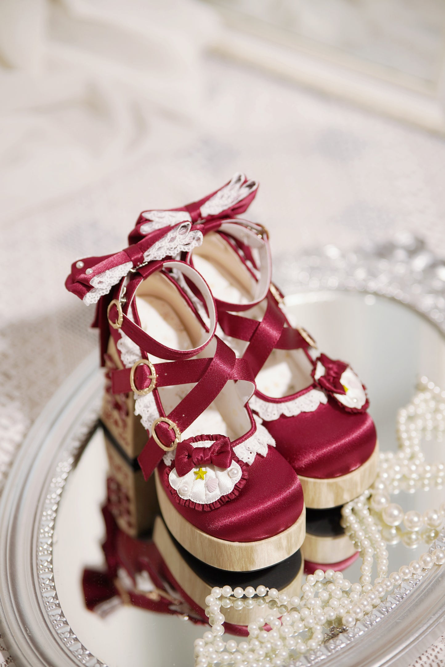 Red Lolita platform heels