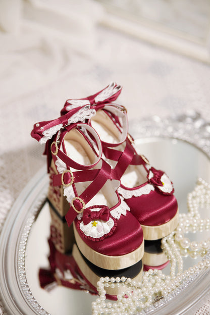 Red Lolita platform heels