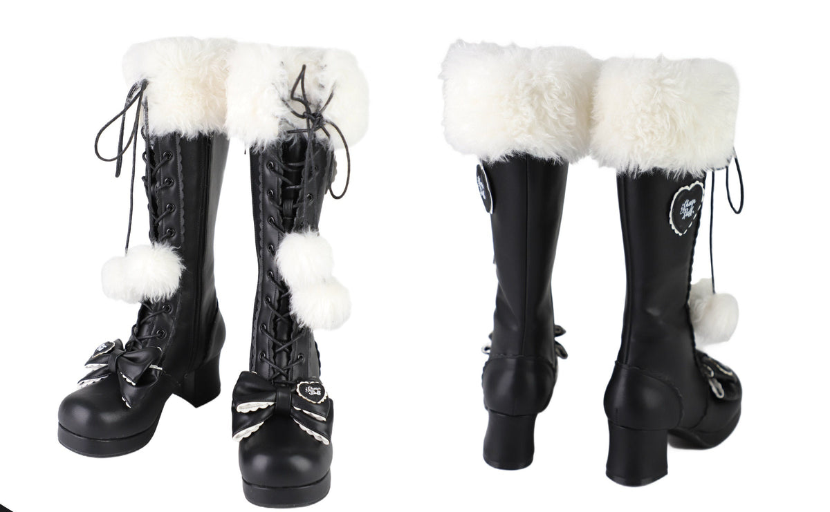Top Boots Hybrid Elegant Brown Winter Lolita Bow