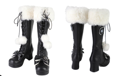 Top Boots Hybrid Elegant Brown Winter Lolita Bow