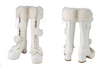 Top Boots Hybrid Elegant Brown Winter Lolita Bow