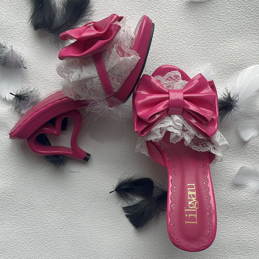 PU Deep Slip-In with Beadwork Bow Design Heel Heart Fit