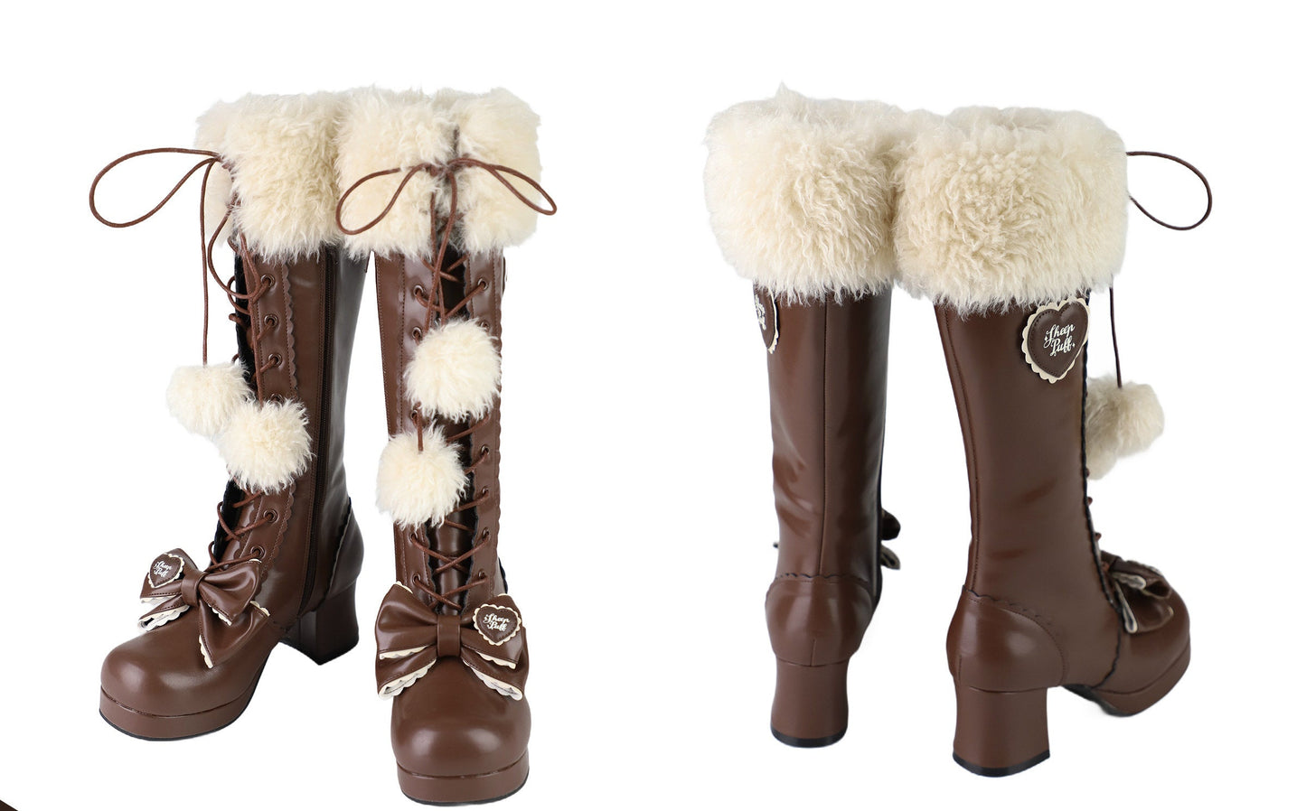 Top Boots Hybrid Elegant Brown Winter Lolita Bow