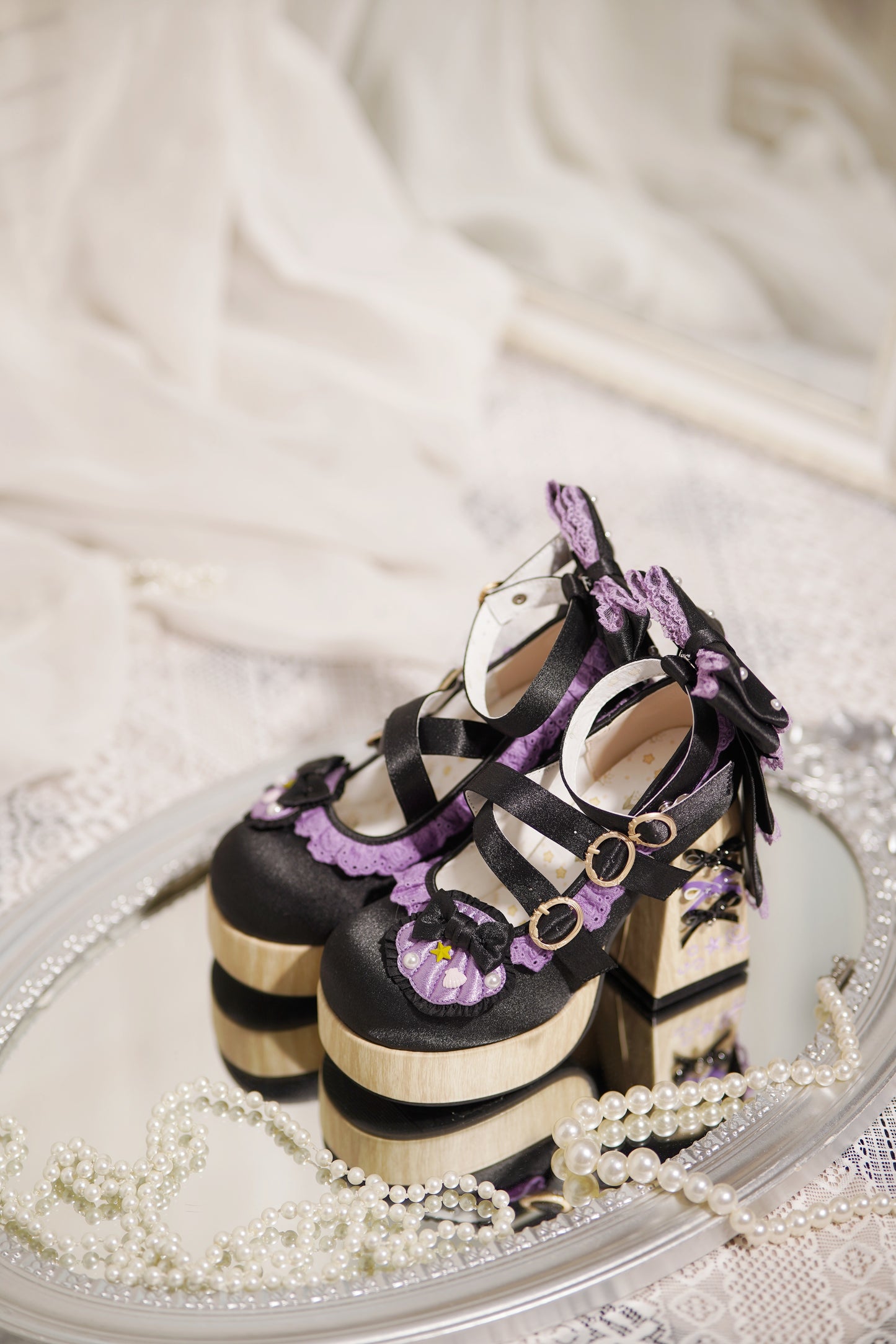Black Purple Lolita platform heels