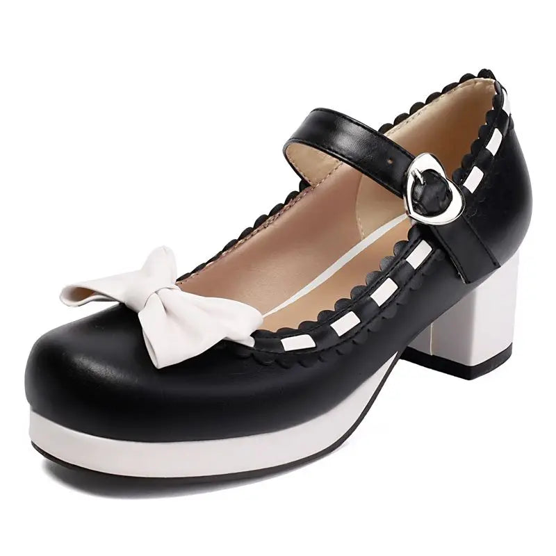 34-48 Round Toe Mixed Bowknot Buckle Strap Sweet Daily Shoes