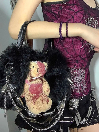 Dark Full Diamond Spider Web Barbie Purple Elastic Double Layer Strap Top