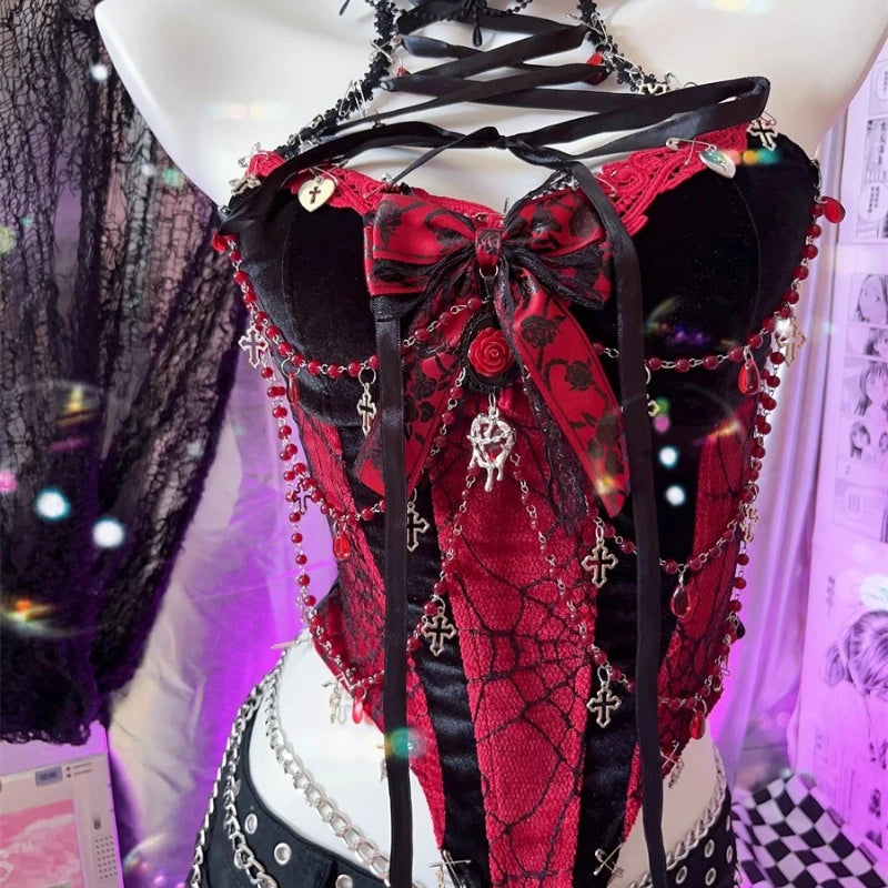 Red Black Velvet Halter Camisole Vest