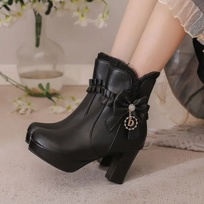 31-43 Cute Sweet Bow Knot Lolita Boots Pink Ruffles Boots