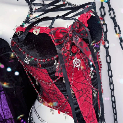 Red Black Velvet Halter Camisole Vest