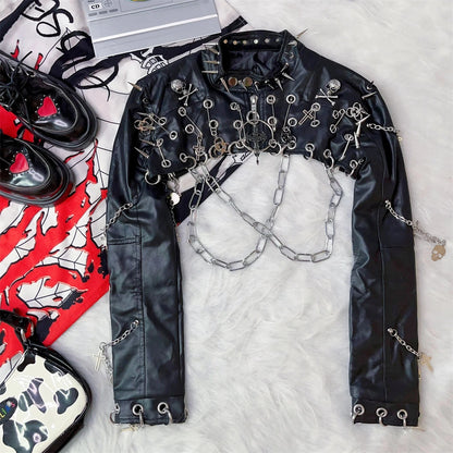Punk Rivet Rock Retro PU Leather Metal Chain Jackets
