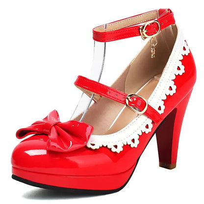 34-50 Pumps Round Toe Double Buckle Strap Bowknot Miexed Color Shoes