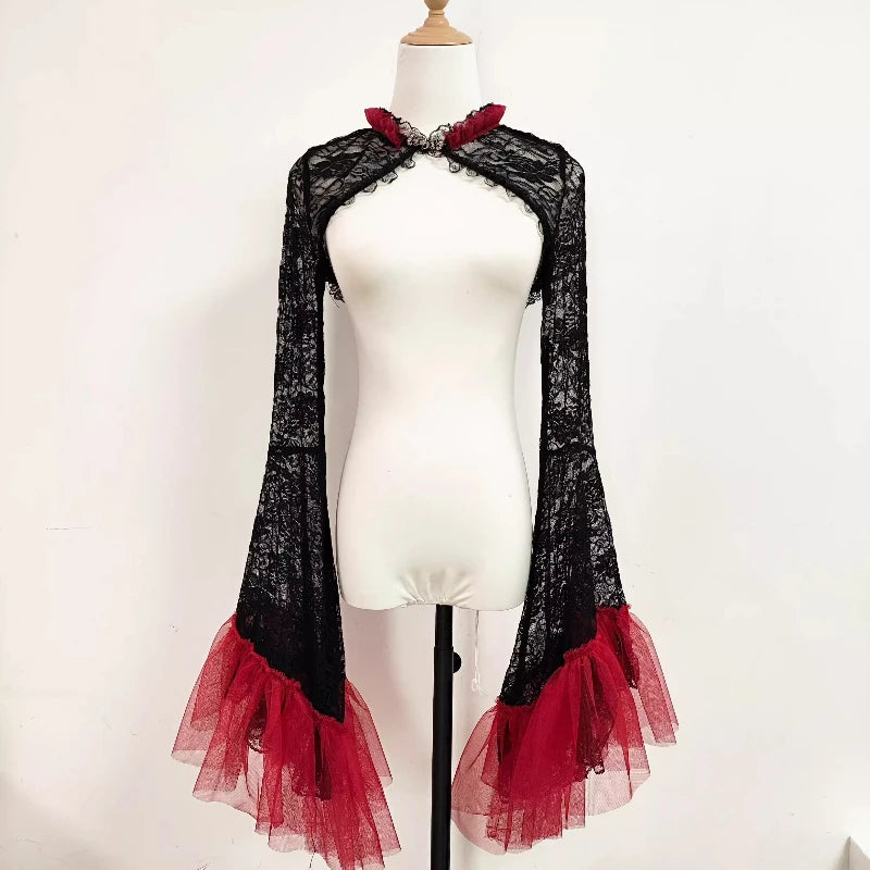 Gothic Dark Versatile Top Princess Sleeve Lace Hollow Out Perspective Sexy Cardigan