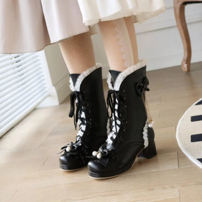 31-48 Wedding Party Shoes Cross Tied Bow High Heel Boots