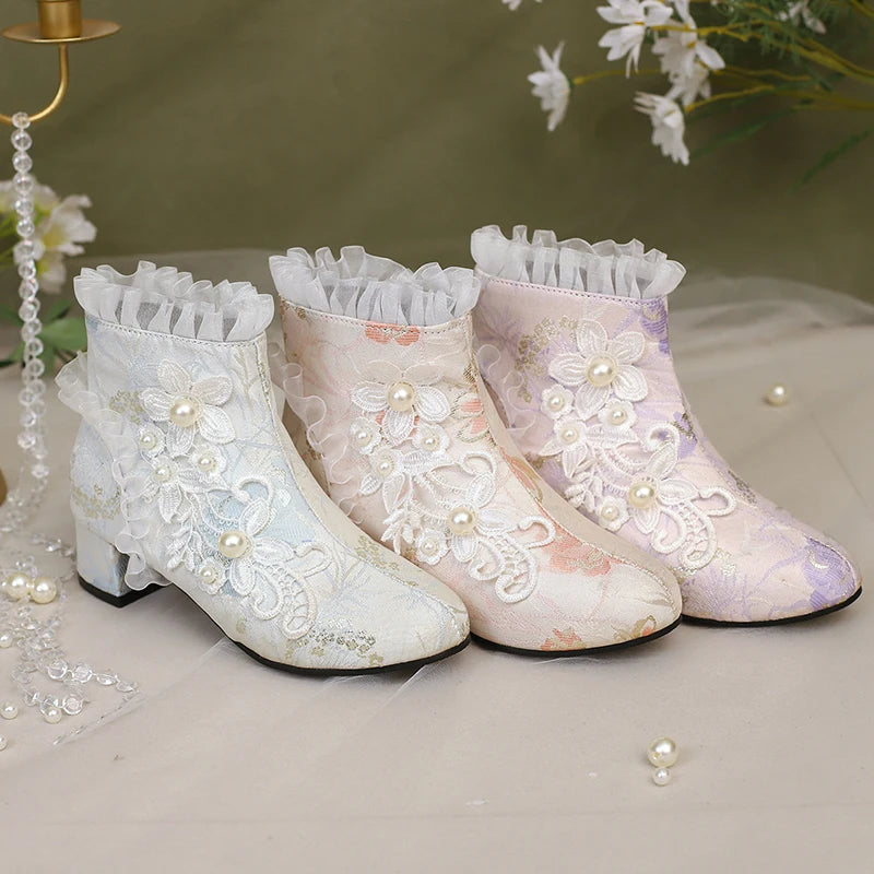 33-43 Chinese Style Flowers Mesh Vintage Embroidery Boots