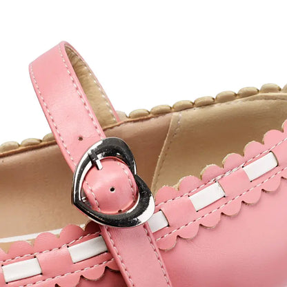 34-48 Round Toe Mixed Bowknot Buckle Strap Sweet Daily Shoes