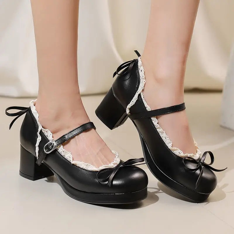 Sweet Pumps Round Toe Bowknot Heels Shoes - 32-50