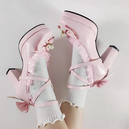 35-45 Waterproof Platform Cross Strap Lolita Princess Lolita Shoes