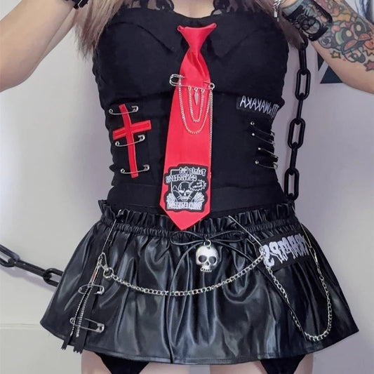 Retro Y2K Sweet Pin Tie Off-Shoulder Tube Top