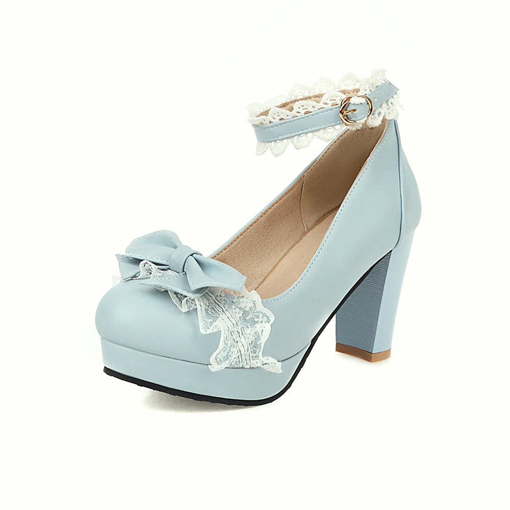 34-43 Cute Bow Lace Princess Mary Jane Lolita Pumps Shoes