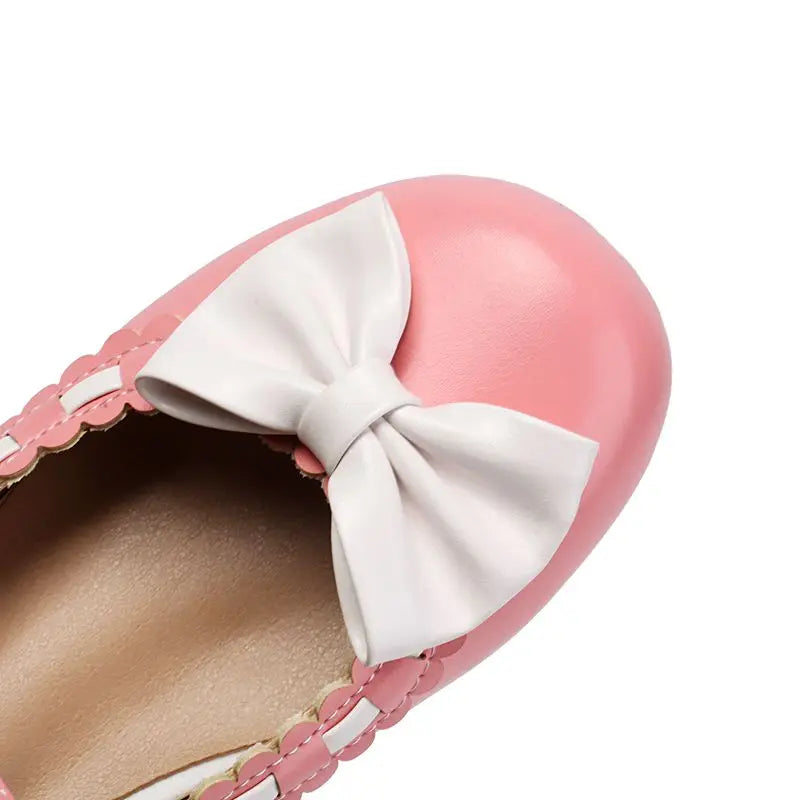 34-48 Round Toe Mixed Bowknot Buckle Strap Sweet Daily Shoes