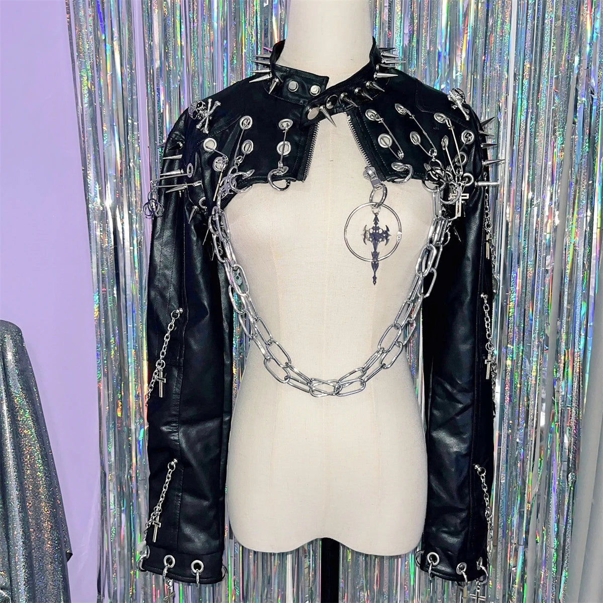 Punk Rivet Rock Retro PU Leather Metal Chain Jackets