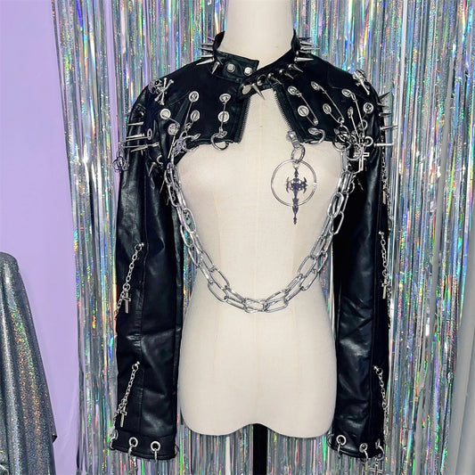 Punk Rivet Rock Retro PU Leather Metal Chain Jackets