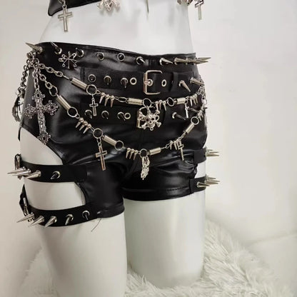 Goth Rivet Chain PU Leather Pants