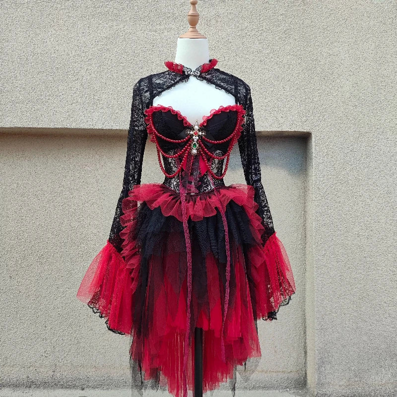 Gothic Dark Versatile Top Princess Sleeve Lace Hollow Out Perspective Sexy Cardigan