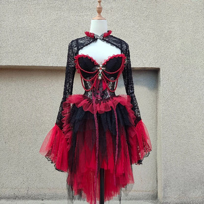 Gothic Dark Versatile Top Princess Sleeve Lace Hollow Out Perspective Sexy Cardigan