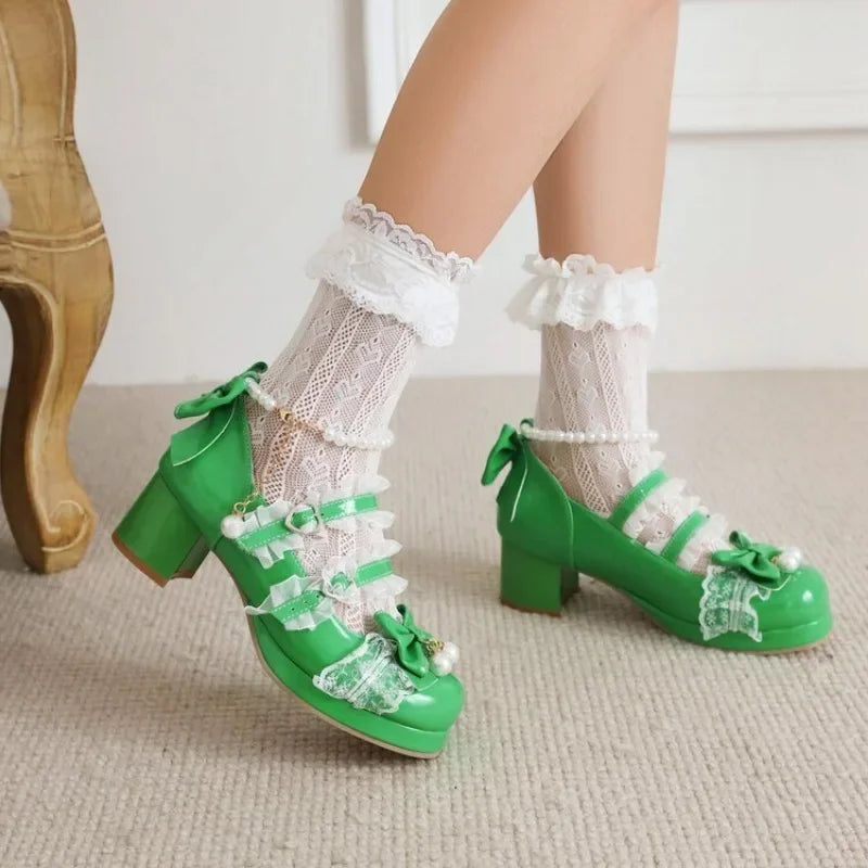 Lolita Mary Jane Cosplay Pumps Red Shoes - 31-48
