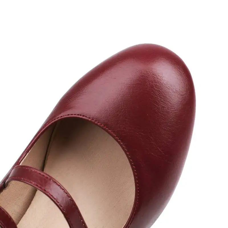 33-48 Pumps Round Toe Heels Double Buckle Straps Sexy Party Mary Shoes Shallow