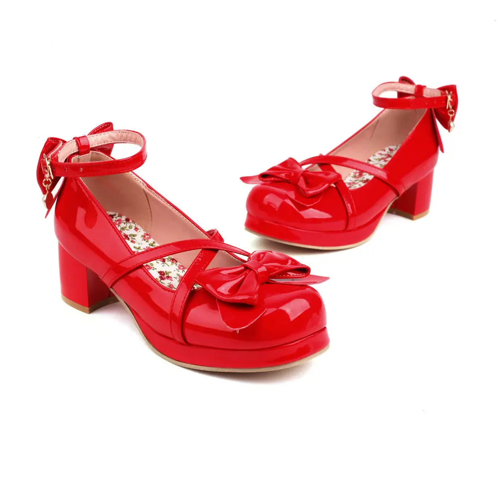 31-48 Red Bride Wedding Strappy Platform Mary Janes Pumps Ankle Strap Block Heels