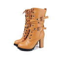 34-46 Cross Tie Rivet Side Zipper Mid-Calf Boots With Double Row Belt