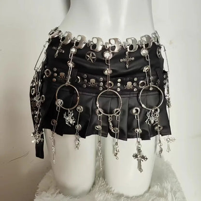 Punk Y2K Leather Short Mini Pleated Skirt