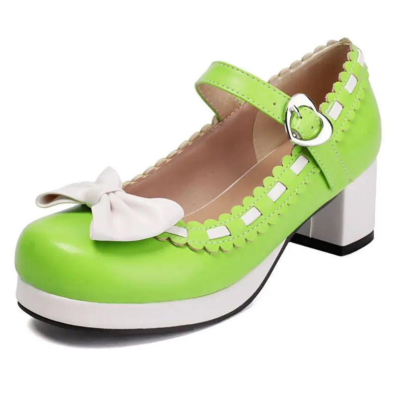 34-48 Round Toe Mixed Bowknot Buckle Strap Sweet Daily Shoes